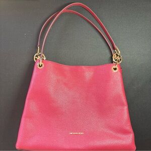 MICHAEL KORS CHRISTINA LARGE TRIPLE SHOULDER HOBO BAG TOTE MK CHERRY RED LEATHER